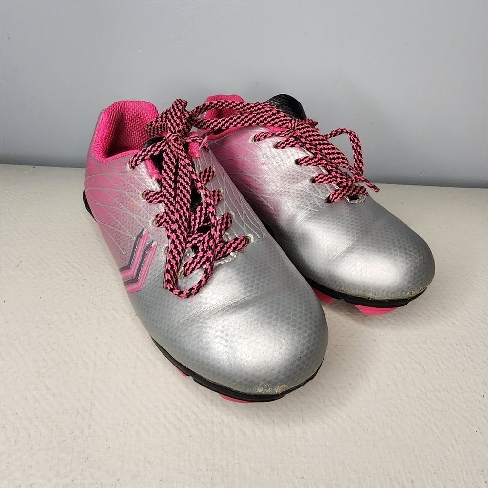 Girls Kids DSG Cleats Athletic Shoes Youth Size 10 Pink Silver Soccer Lacrosse